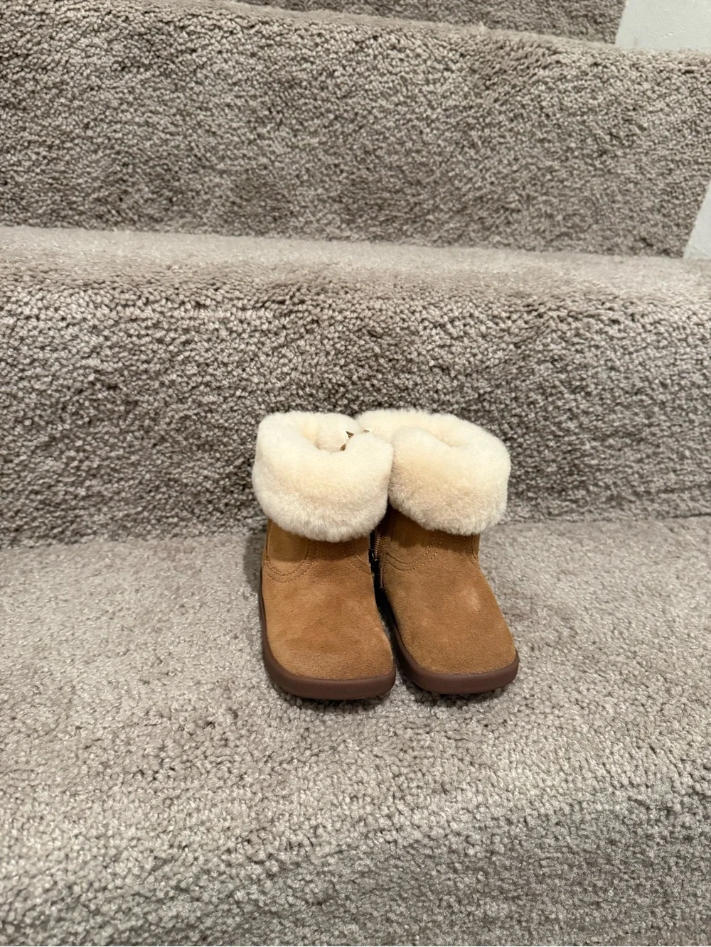 UGG Kids Chestnut Suede Boots with Cream Fur Cuff